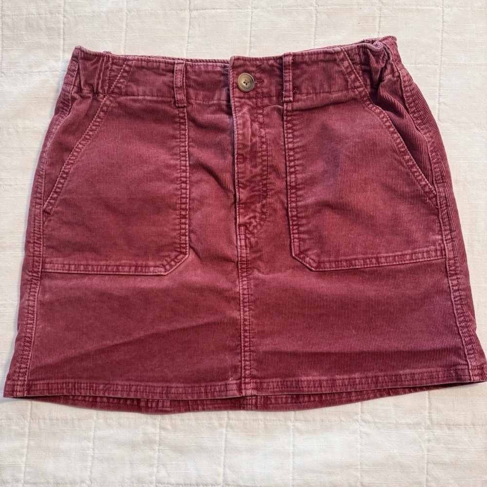 American‎ Eagle Corduroy Mini Skirt Womens Size 6 Maroon Red Pockets A Line
